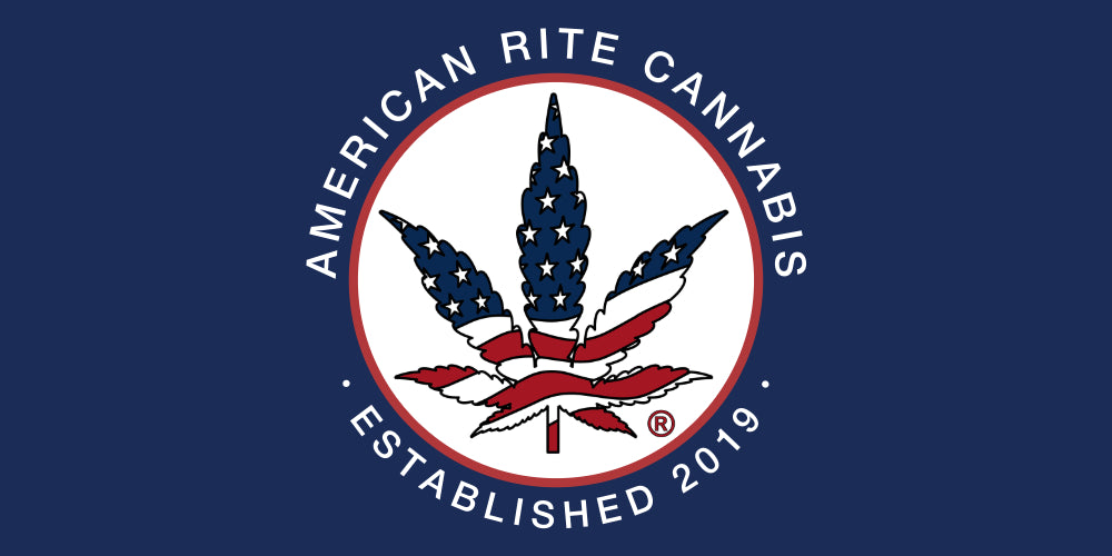 Red, white, and blue American Cannabis leaf that says Do it the rite way